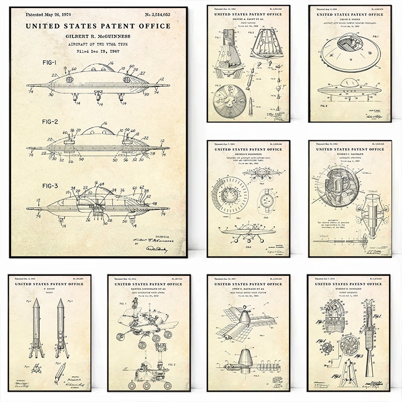 Star Map Poster - Platillo volador Vintage, cartel de diseño